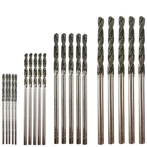Diamond Drill Bit Set 1mm 1.5mm 2mm 2.5mm 20 Pieces 4 Sizes Twist Tip Jewelry Beach Sea Glass Shells Gemstones Lapidary Ornament Bracelet Necklace Art