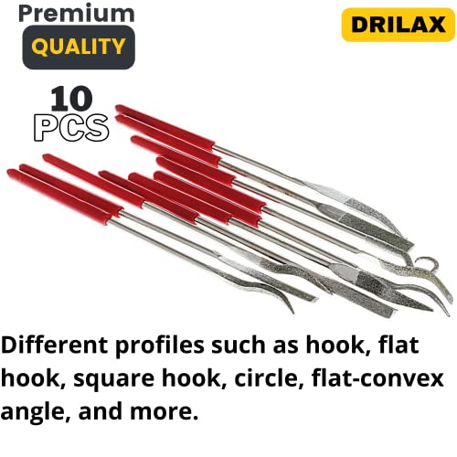 Diamond Coated Curved Needle Riffler File Set 10 Pieces Watch Jewelry Harmonica Glass Work Assorted Mini Metal Jewelers Wood Carving Craft Handy Files Alloy Lapidary Bent Ceramic Tools