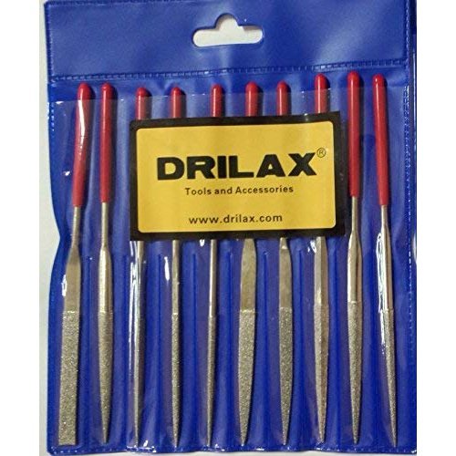 Drilax Diamond Coated Needle File Set 10 Pieces 5-1/2″ Long Sharpening Tool Kit Various Shapes