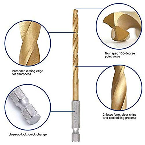 Hex Drill Bit Set 13Pcs Quick Change Shank Premium HSS Titanium Wood Steel Metal Plastic Improved Design 1/16” to 1/4” Holder Included