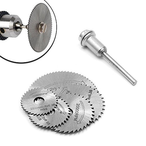 Drilax 6 Set Includes 5 Pcs Cut off Saw Blades HSS Cutting Discs Cutoff Wheels 1 Mandrel For Dremel and Wen Rotary Blade Tool