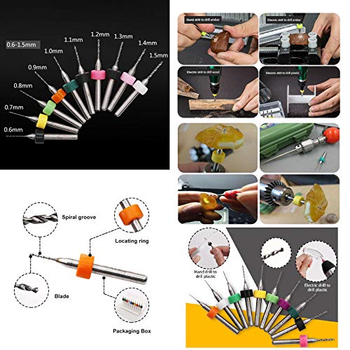 Micro Mini 10 pcs 0.6mm 0.7mm 0.8mm 0.9mm 1.0mm 1.1mm 1.2mm 1.3mm 1.4mm 1.5mm Tungsten Carbide Bits 1/8 inch Shank Compatible with Dremel Precision Drill Bit Set
