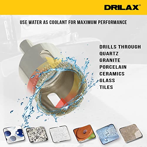 Drilax Diamond Hole Saw Core Glass, Marble, Granite, Ceramic Porcelain Tiles DIY Drill Bit Size: 1-3/8 inch