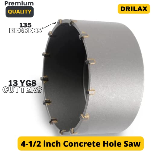 DRILAX 4 1/2" Concrete Hole Saw silver cylindrical diamond tip with 13 YG8 cutters