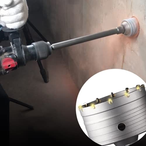 DRILAX 4 1/2" Concrete Hole Saw on drill cutting a clean hole in concrete wall with carbide teeth