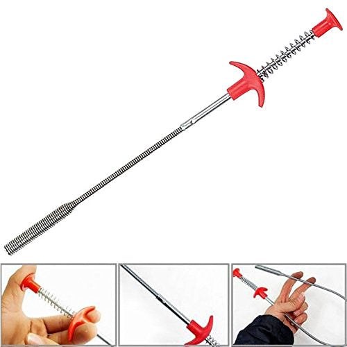 DRILAX drain cleaning tool flexible grabber mechanical fingers with red handle and steel spring claw for removing hair and debris