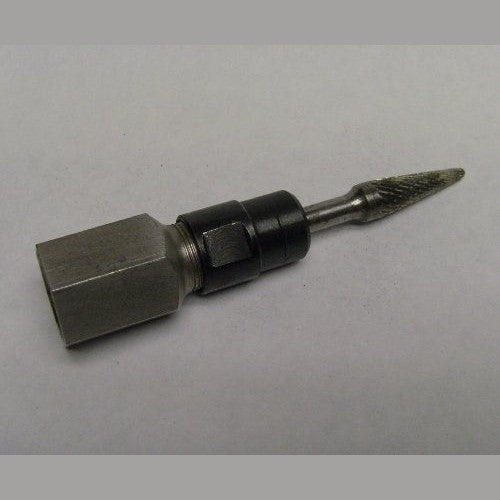 DRILAX flapper adapter for rotary drill with hex socket black collar and tapered abrasive bit for surface prep