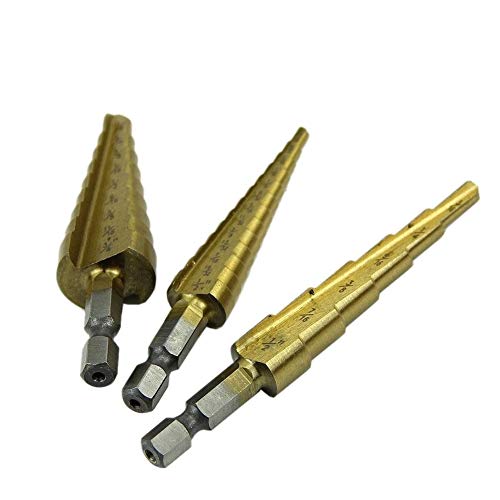 DRILAX titanium coated step drill bit set featuring three durable bits for versatile drilling tasks