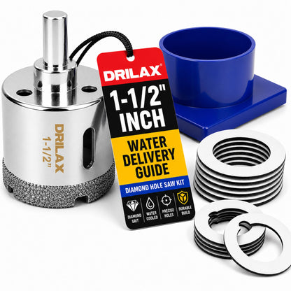 1-1/2 inch diamond hole saw kit with water delivery guide and adhesive mounting gaskets