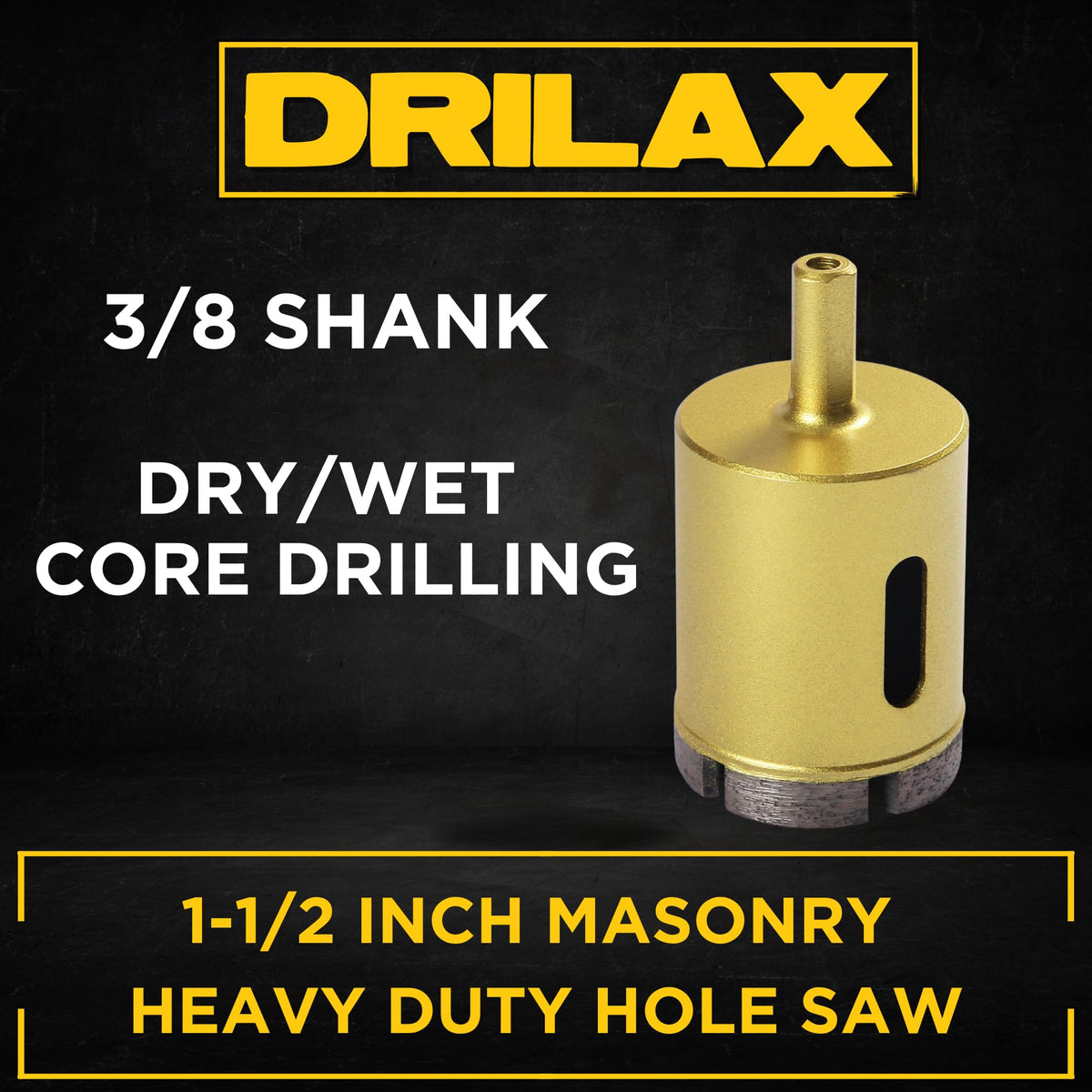 1-1/2 inch masonry heavy duty hole saw with 3/8 inch shank for dry or wet core drilling