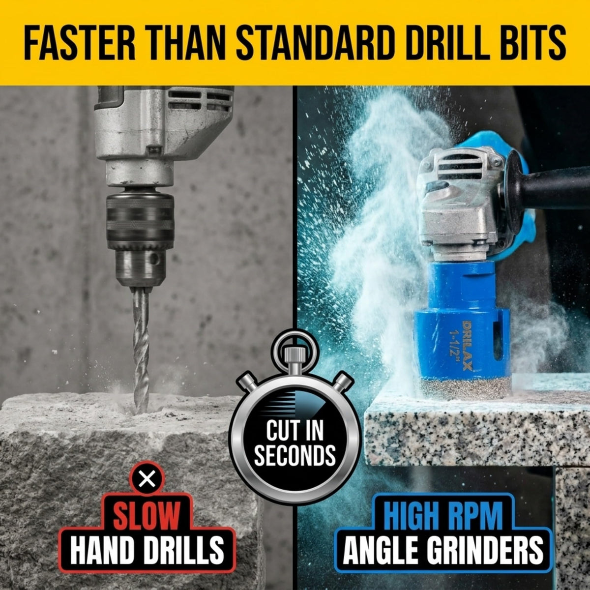 High RPM angle grinder vs slow hand drill bits