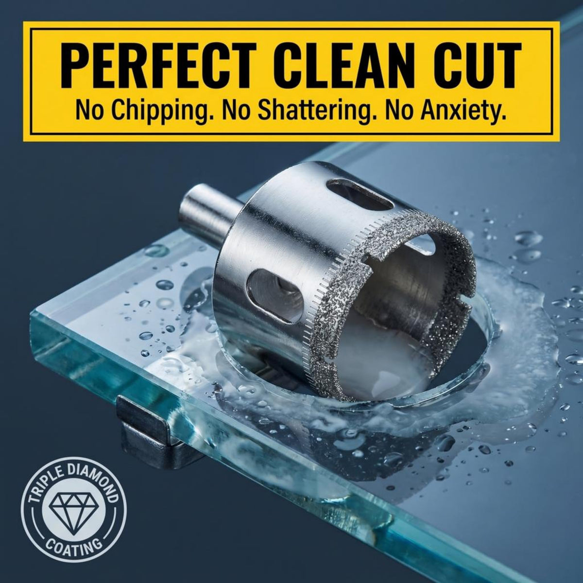 Clean cut in glass with no chipping or shattering