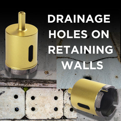 Drainage holes drilled in a retaining wall