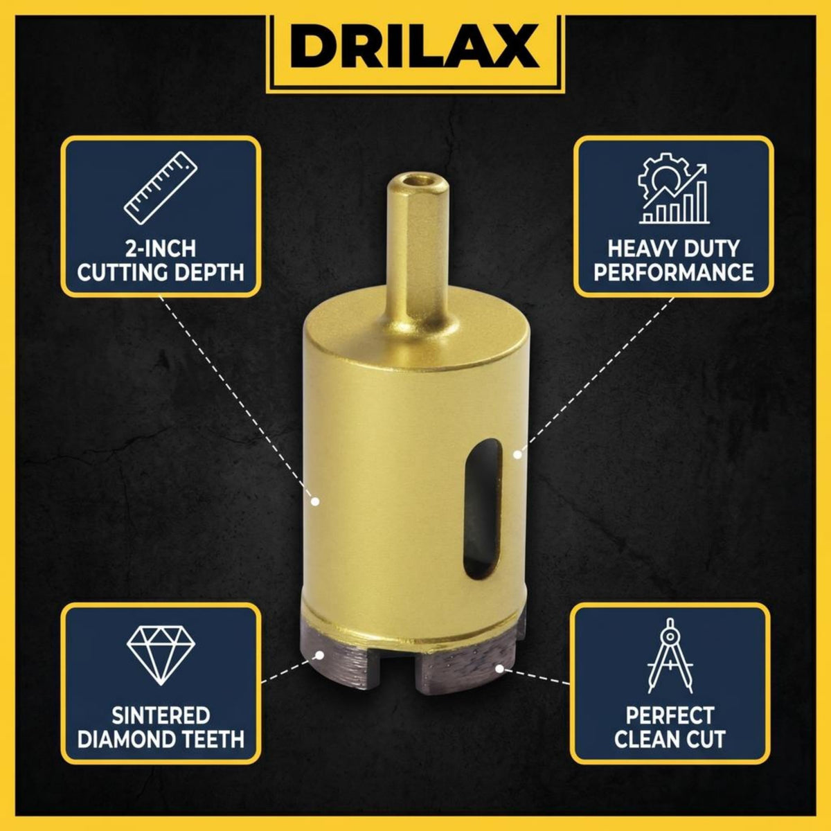 1-1/4 inch masonry hole saw features: 2 inch cutting depth, sintered diamond teeth