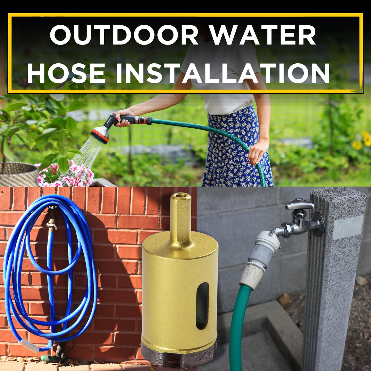 Hole drilled through a brick wall for an outdoor water hose