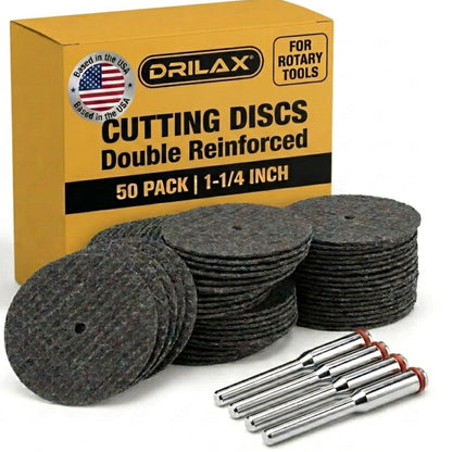 50-pack of 1-1/4 inch double reinforced cut-off wheels with 4 mandrels