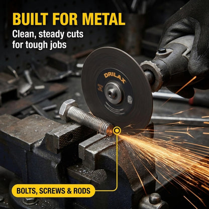 Reinforced cut-off wheel cutting a bolt in a vise