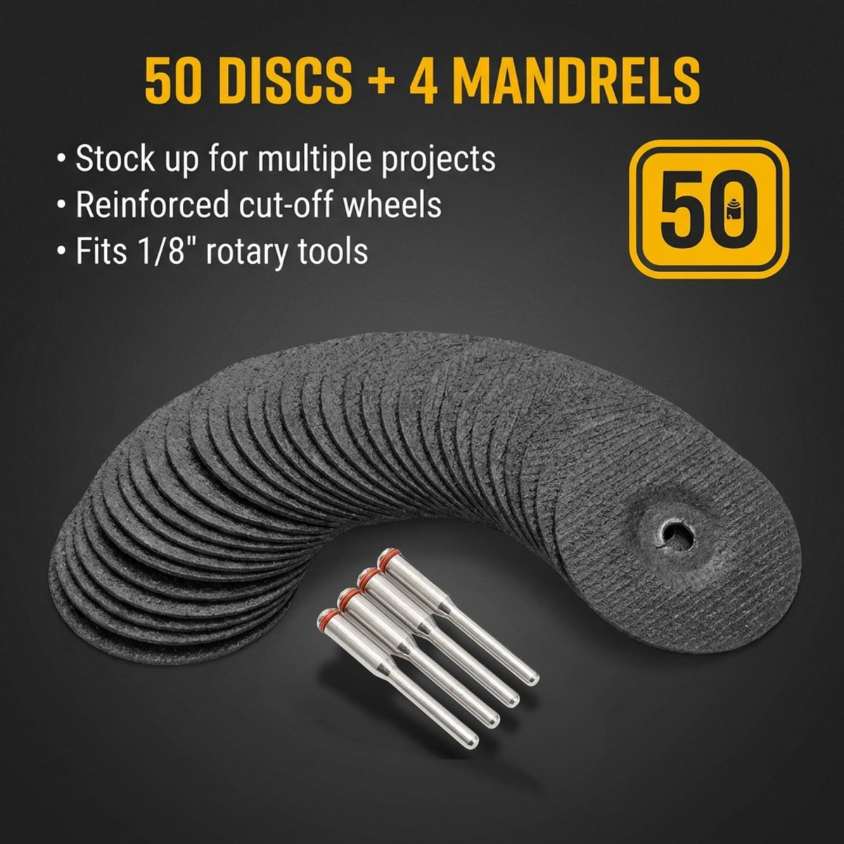 Stack of 50 cut-off discs with 4 mandrels