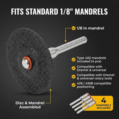 Disc assembled on a 402-type mandrel with 1/8 inch shank