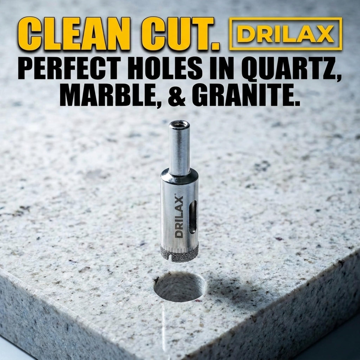 Clean 1/2 inch hole in quartz, marble and granite