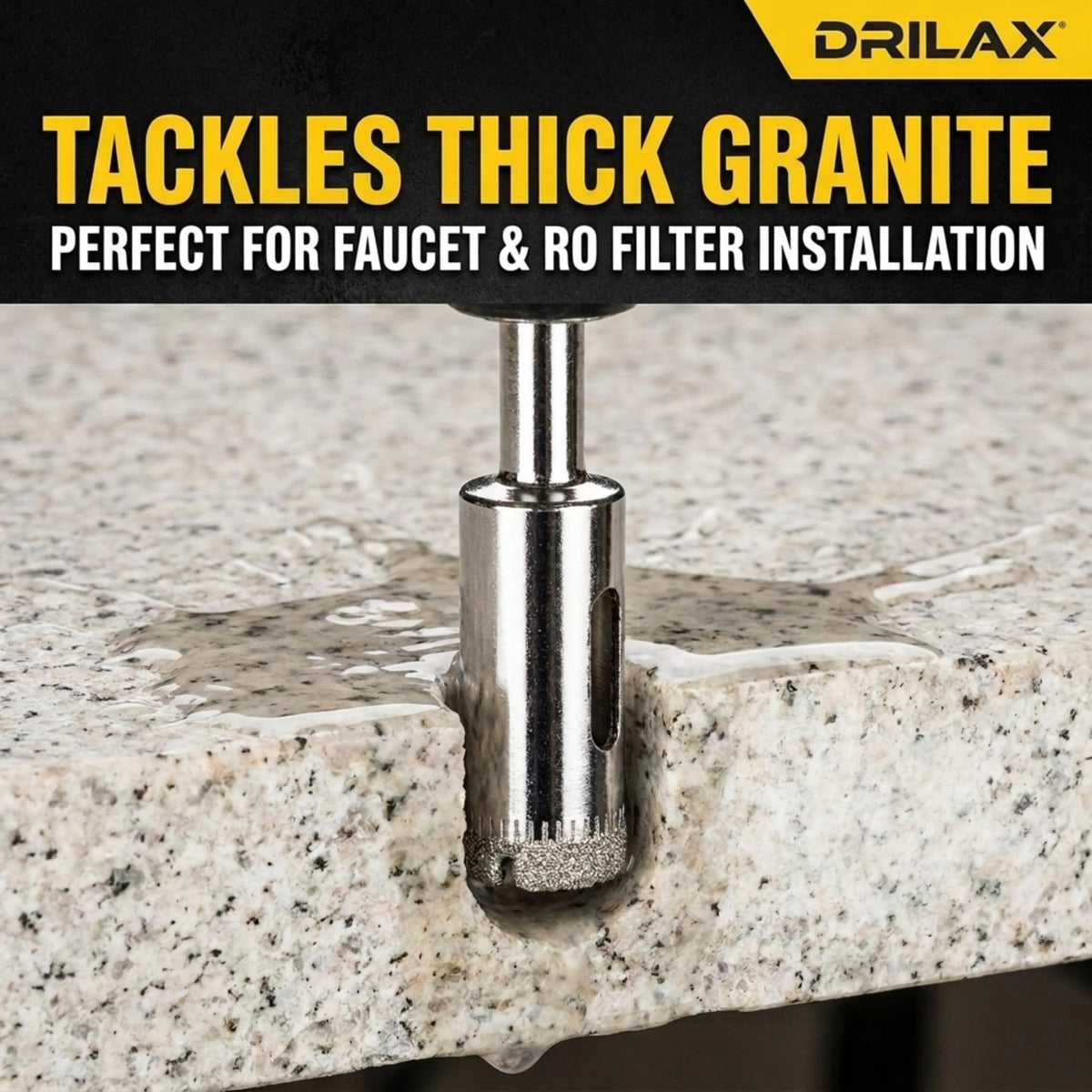 Drilling thick granite for a faucet or RO filter
