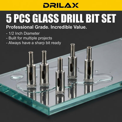 5 pcs glass drill bit set, 1/2 inch diameter