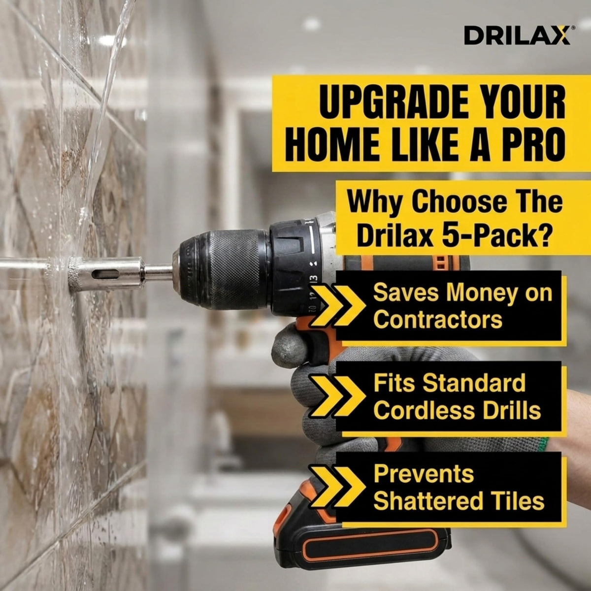 Why the 5-pack: saves money, fits standard cordless drills, prevents shattered tiles