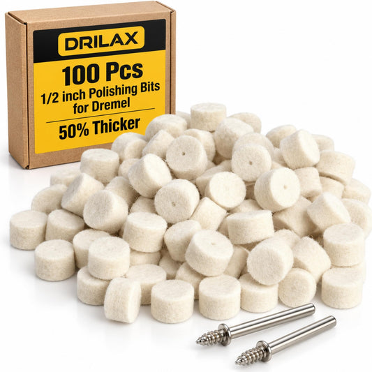 100 Drilax 1/2 inch wool felt polishing wheels with 2 mandrels