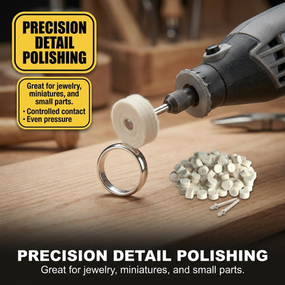 Felt wheel polishing a ring with a rotary tool