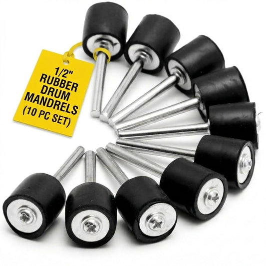 Ten 1/2 inch rubber drum mandrels with 1/8 inch shank