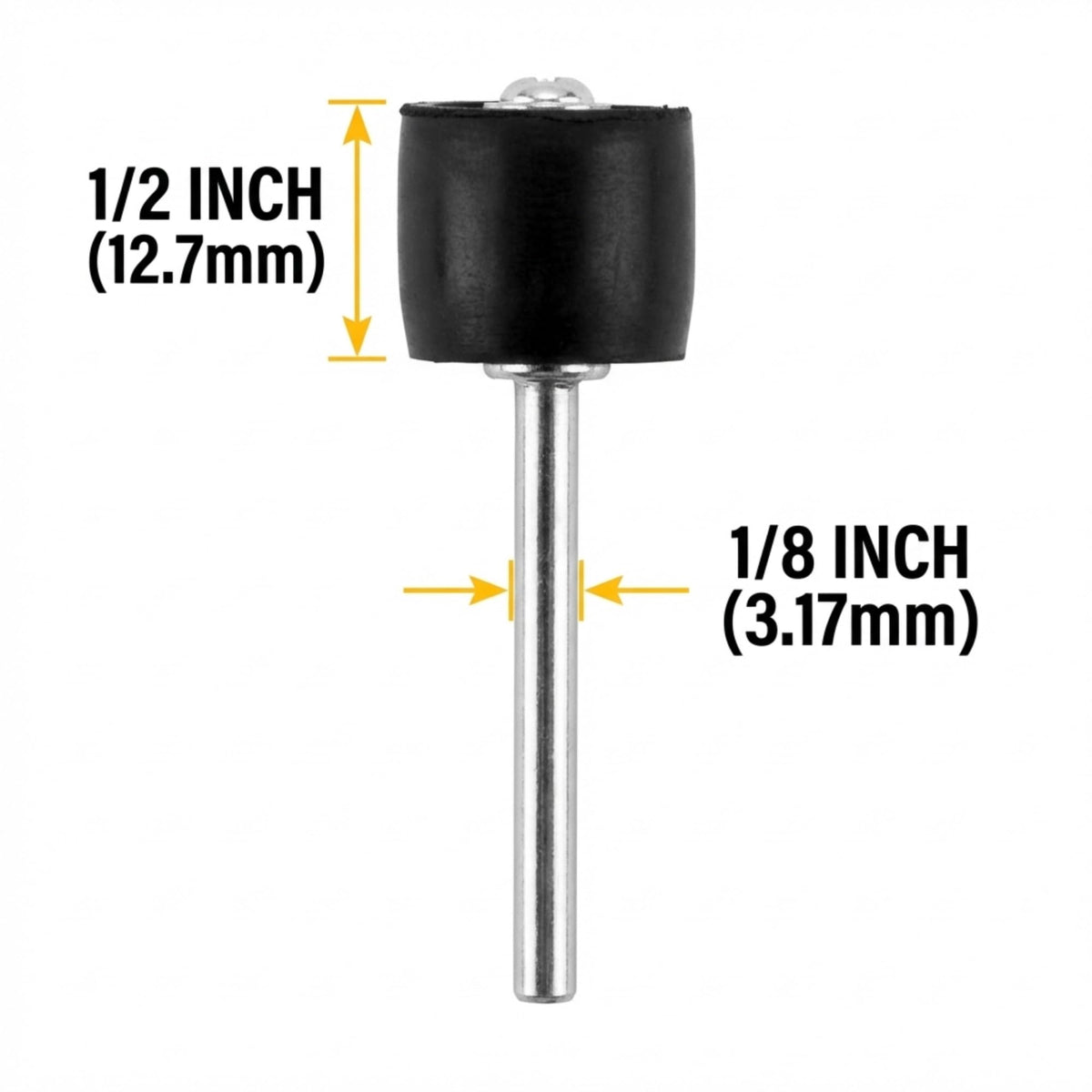 Drum mandrel dimensions: 1/2 inch (12.7mm) drum, 1/8 inch (3.17mm) shank