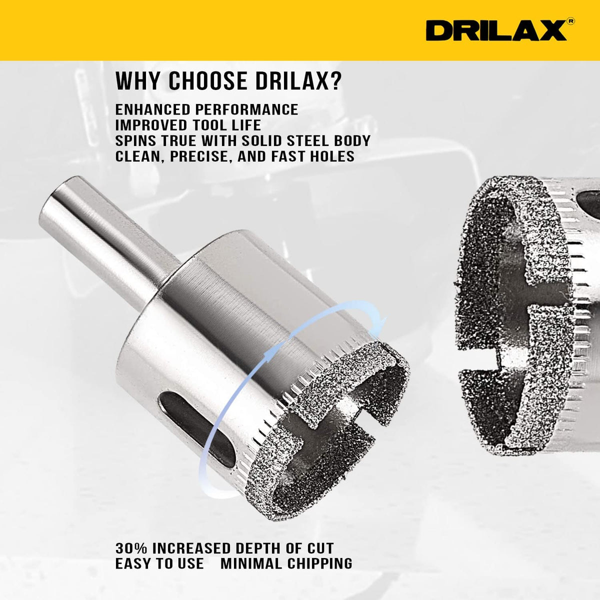 Solid steel body; 30% increased depth of cut