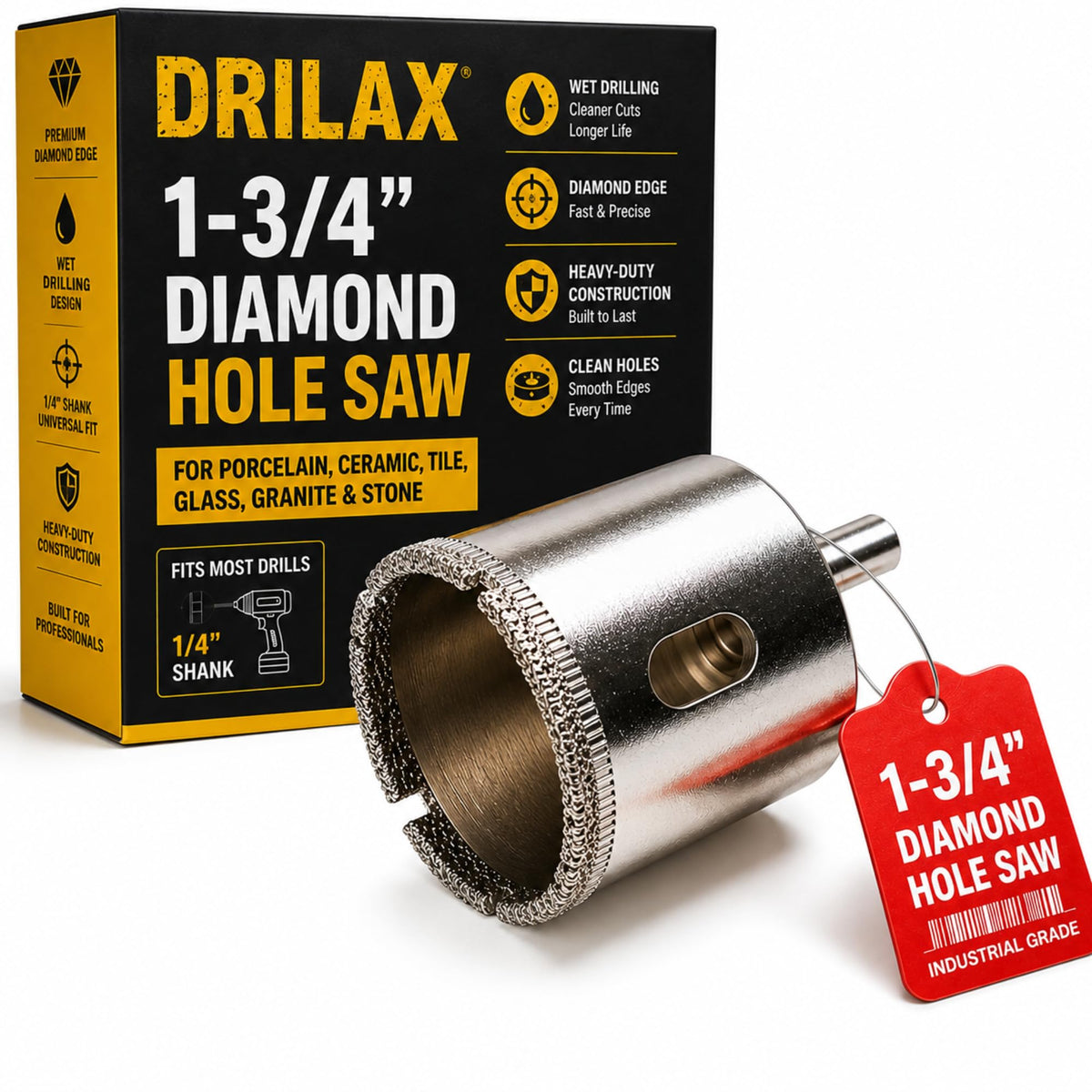 1-3/4 inch diamond hole saw in its box