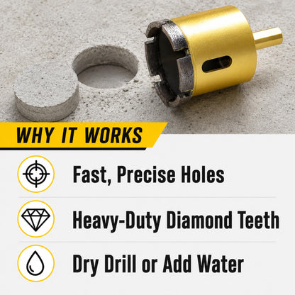 Clean 1-3/4 inch hole and core cut in concrete with heavy-duty diamond teeth