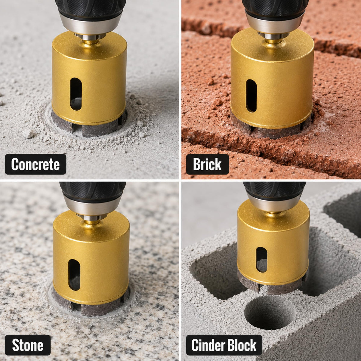 1-3/4 inch diamond core bit drilling concrete, brick, stone and cinder block