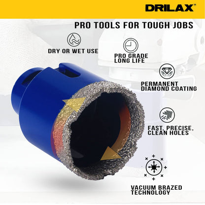 Pro tools for tough jobs: dry or wet use, pro grade long life, permanent diamond coating, vacuum brazed technology