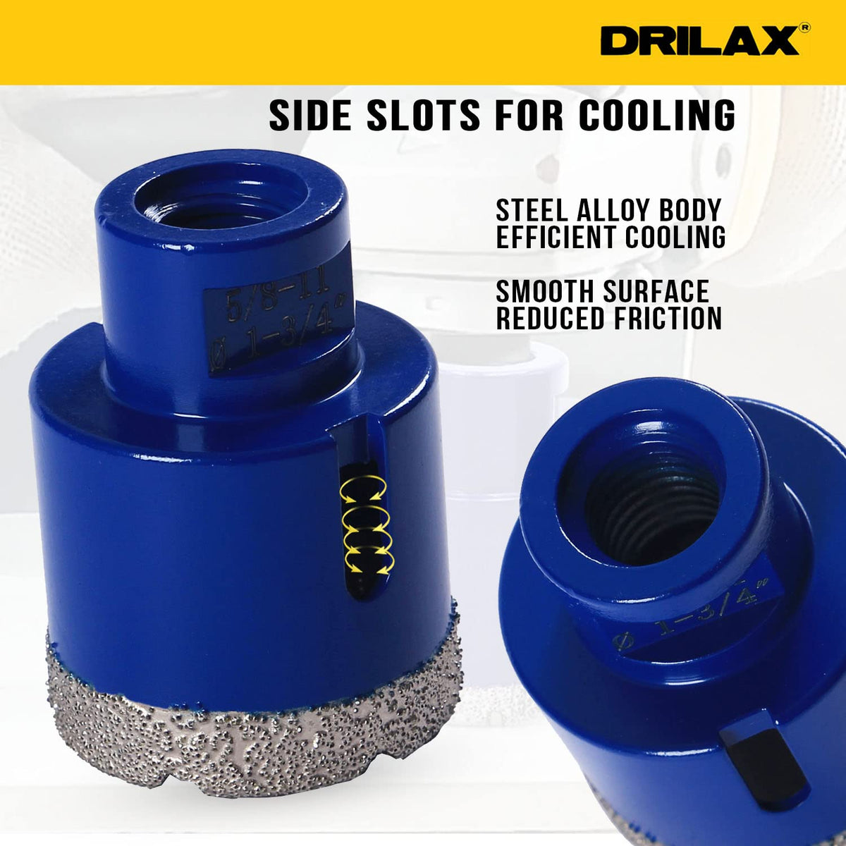 Side slots for cooling; steel alloy body