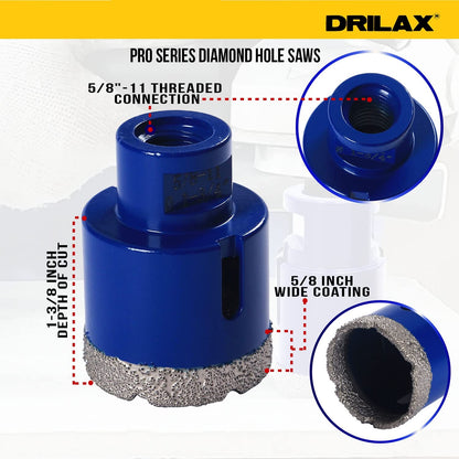5/8"-11 threaded connection, 1-3/8 inch depth of cut, 5/8 inch wide diamond coating