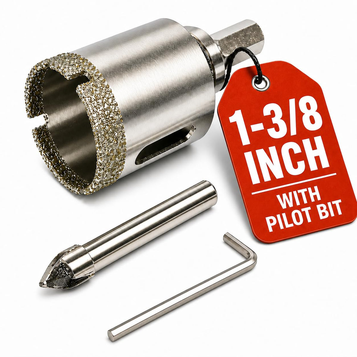 1-3/8 inch diamond hole saw with removable pilot bit and hex key