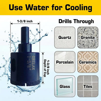 1-3/8 inch diameter and 1-3/8 inch depth of cut, use water for cooling