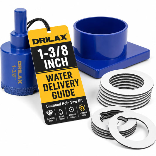 1-3/8 inch vacuum brazed diamond hole saw kit with water delivery guide and 12 mounting gaskets
