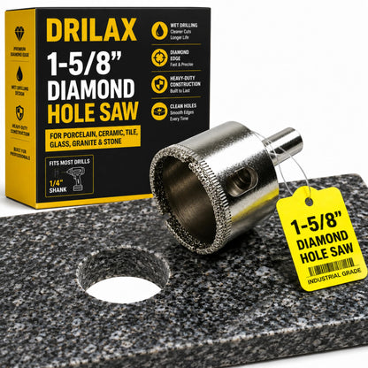 1-5/8 inch diamond hole saw with a clean hole in granite