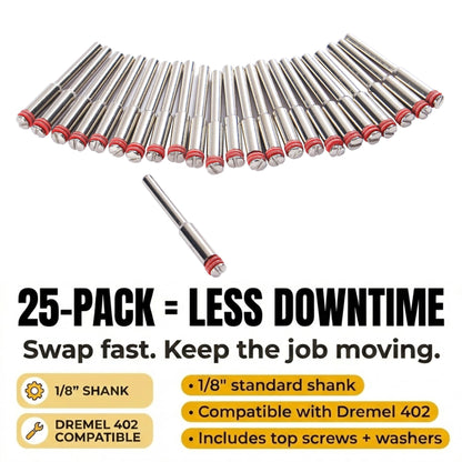 25 rotary tool mandrels with red washers