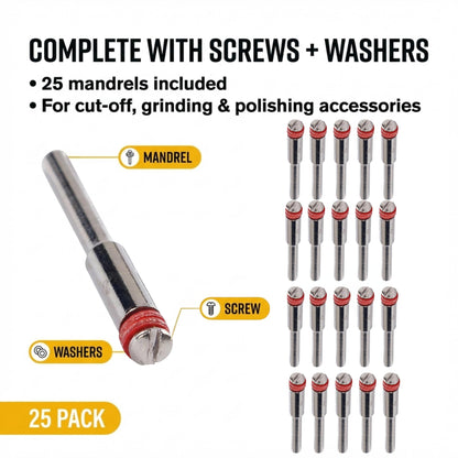 Mandrel with screw and washers; 25 included