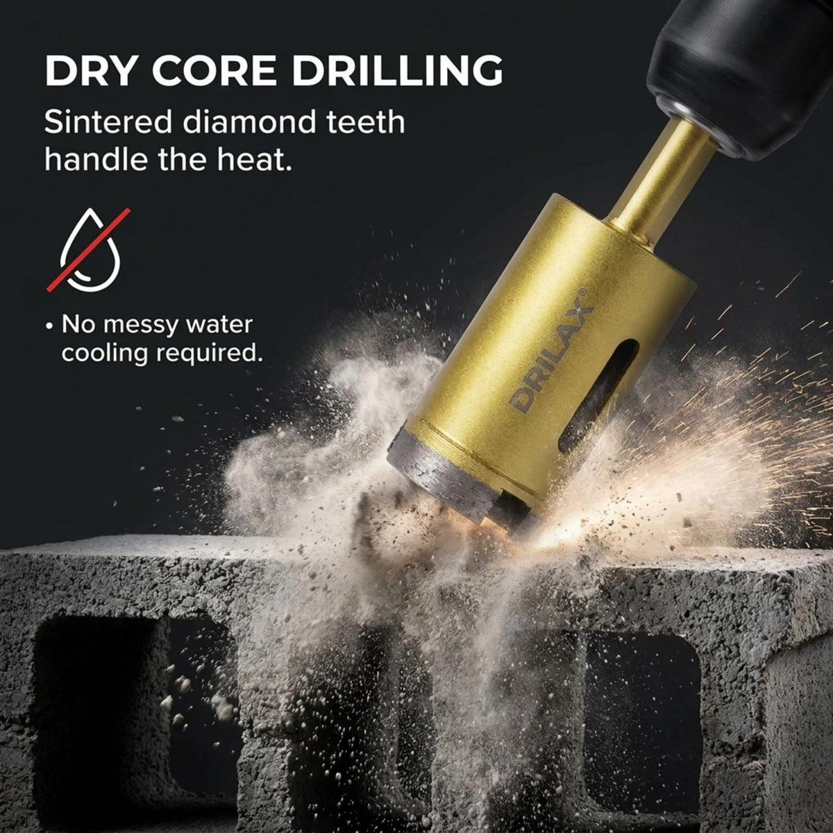 1 inch diamond core bit dry drilling a concrete block with sintered diamond teeth