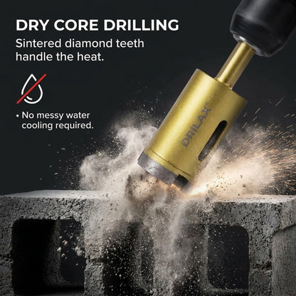 1 inch diamond core bit dry drilling a concrete block with sintered diamond teeth