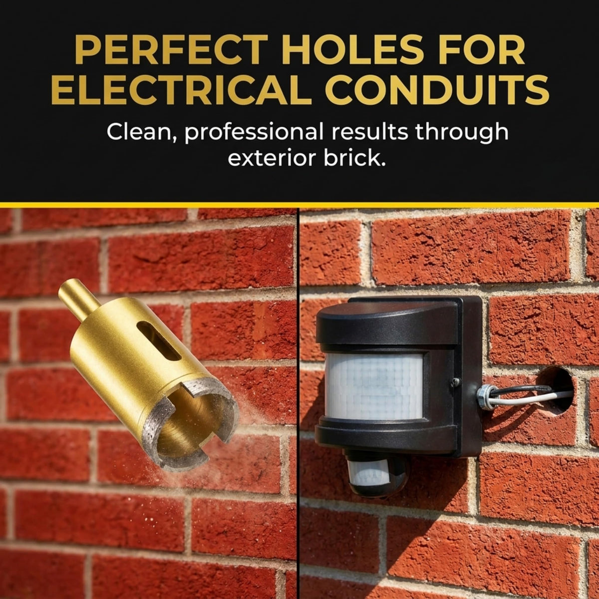 1 inch diamond hole saw drilling exterior brick for an outdoor light electrical conduit