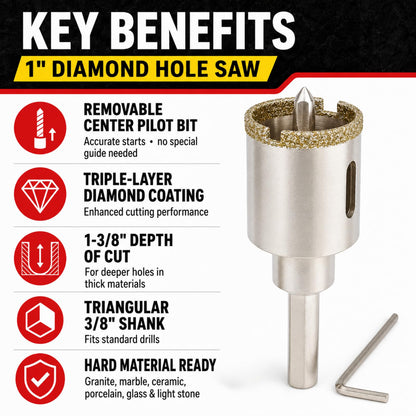 Key benefits of the 1 inch diamond hole saw for granite, marble, ceramic, porcelain and glass