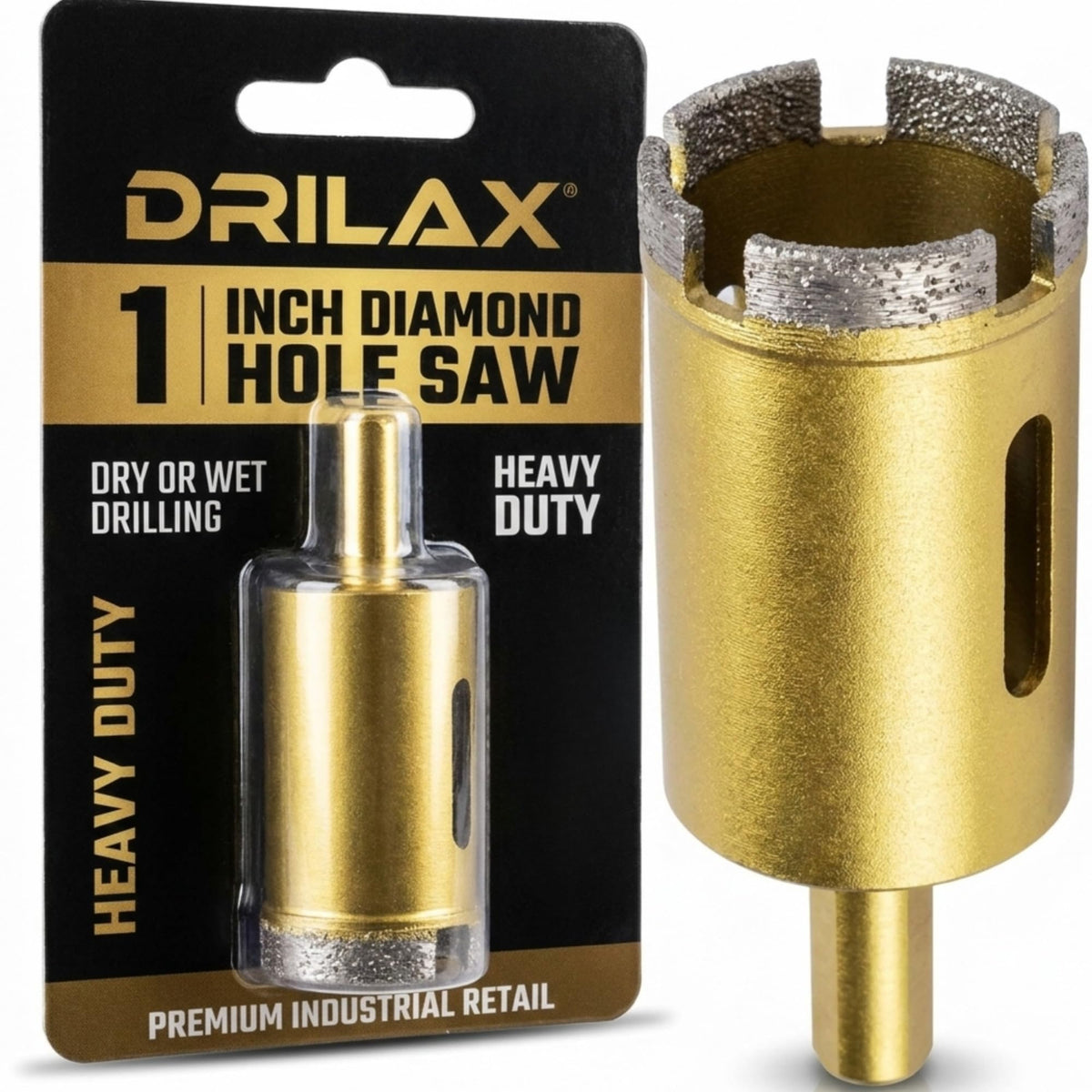 1 inch masonry diamond hole saw with retail package – heavy duty, dry or wet drilling