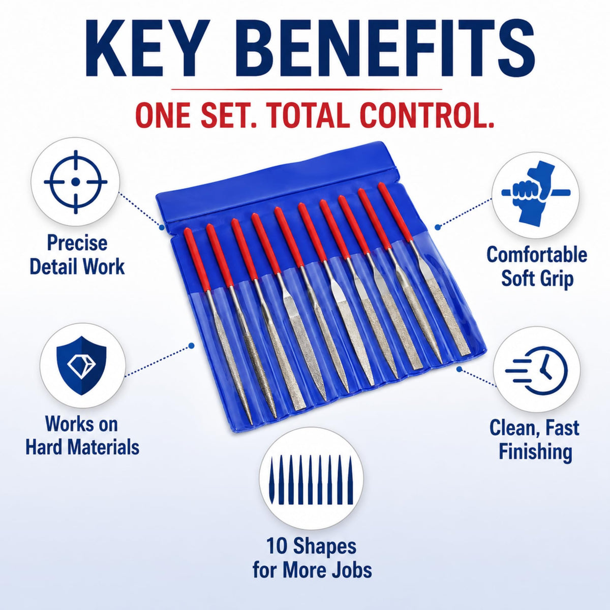 10-piece diamond needle file set key benefits